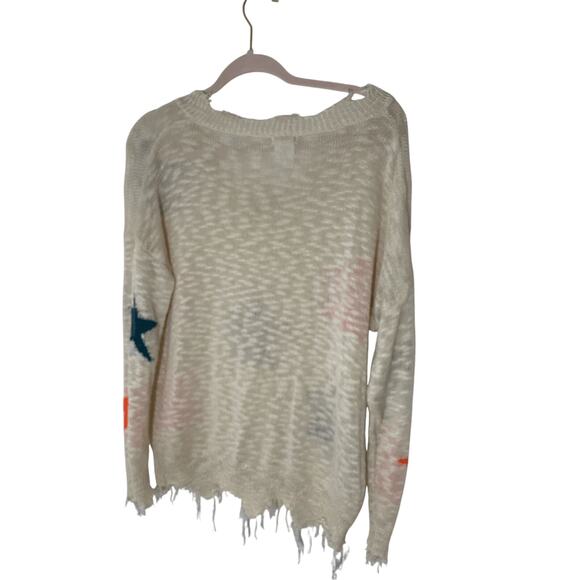 Main Strip Star Distressed Sweater Scoopneck Preppy Teacher Funky Oversized M - Picture 3 of 5